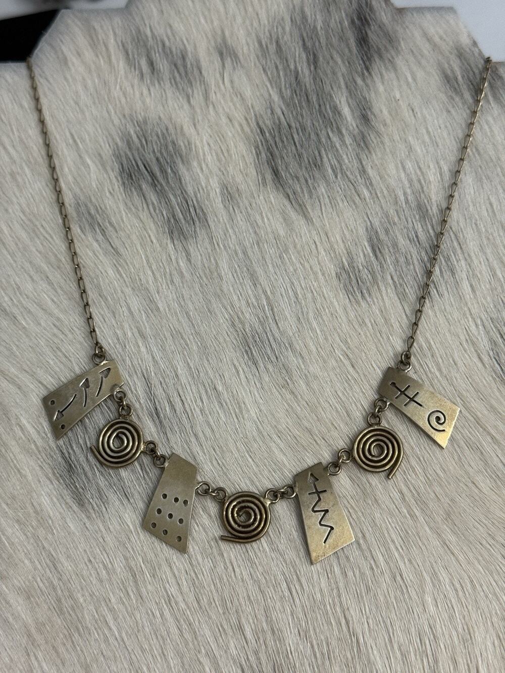 Vintage Sterling Silver Gold Vermeil Swirls Arrows Story Teller Necklace Modern